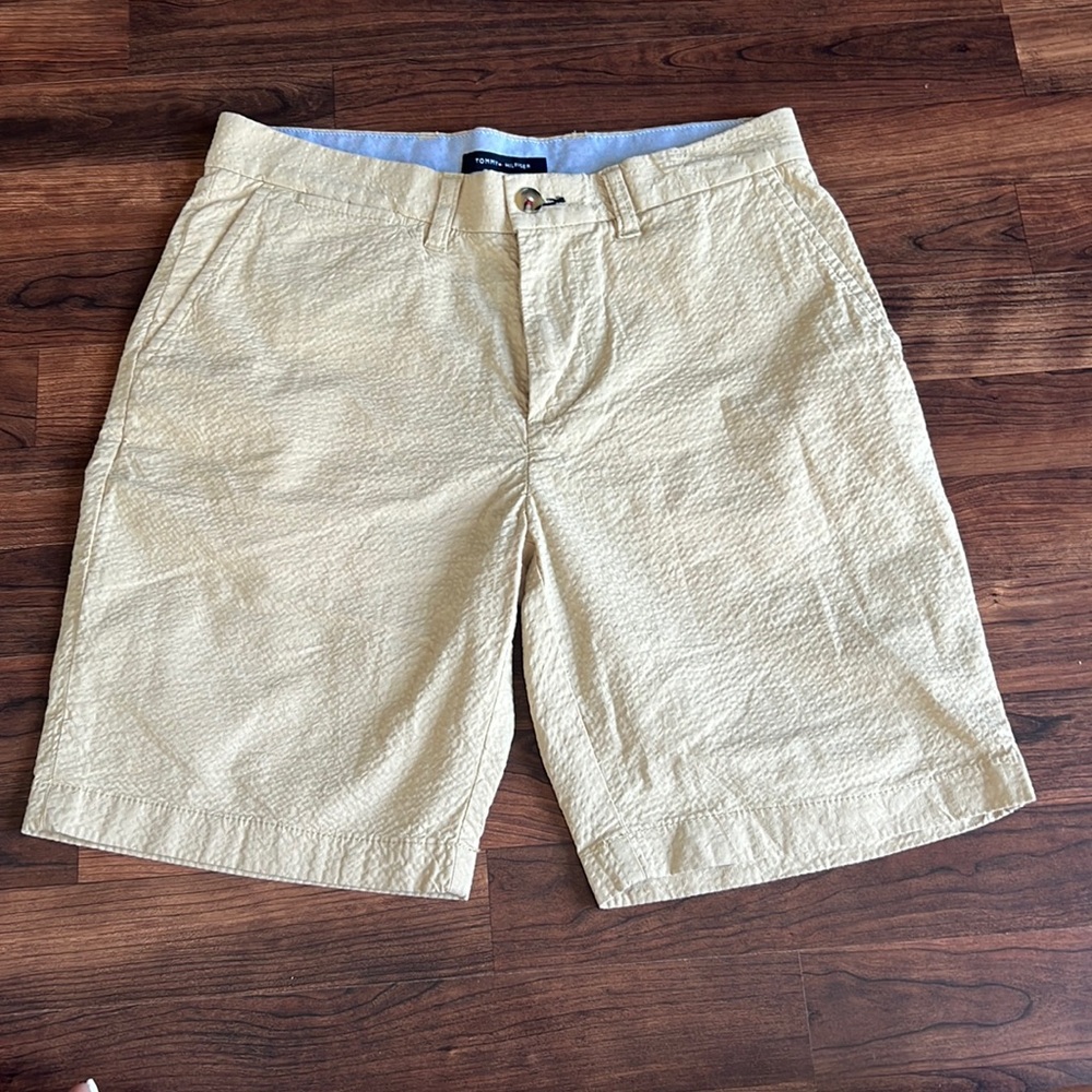 NWOT Tommy Hilfiger Mens Linen Shorts khaki Cream color Muslin Texture SZ 30